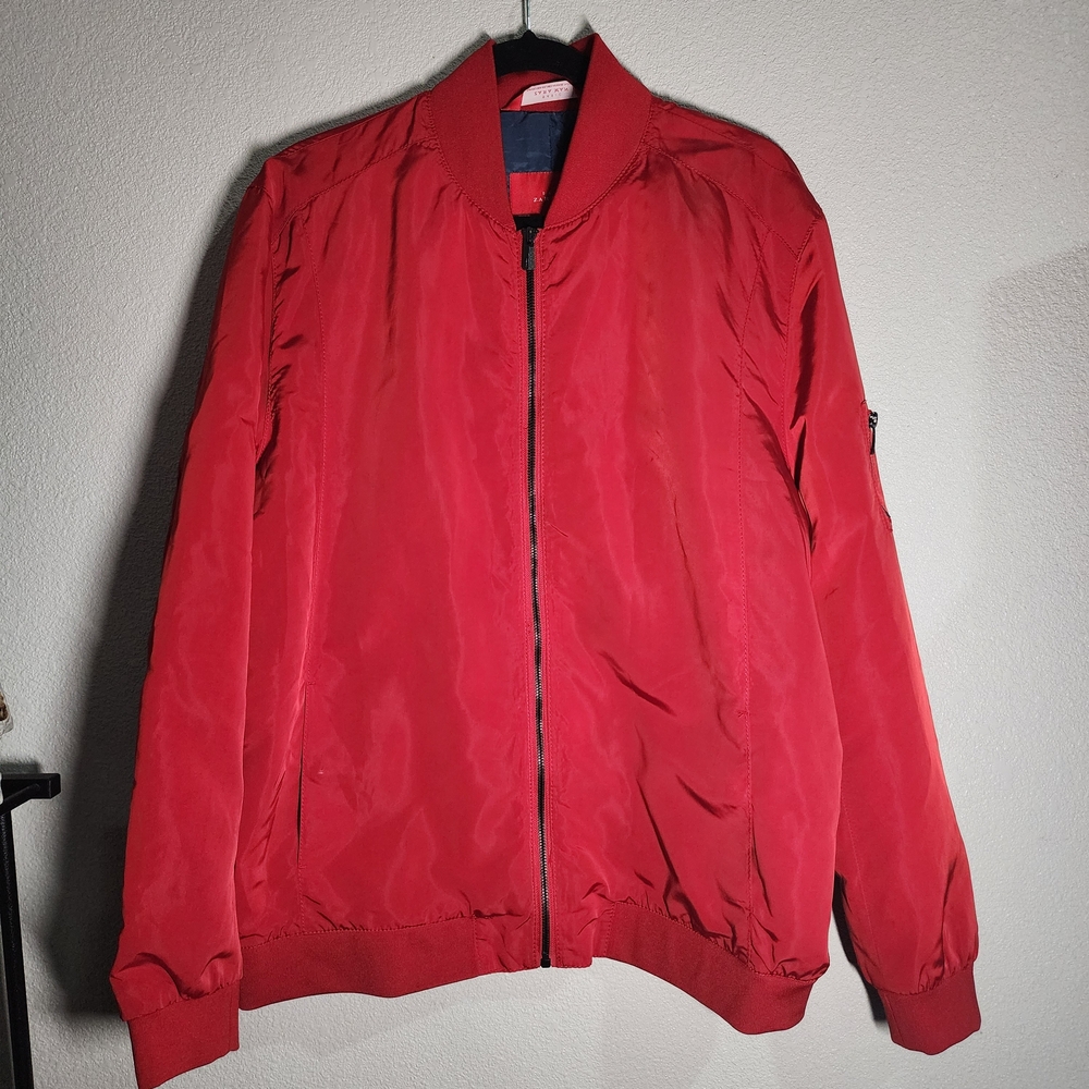 Zara Men's Bold Red Bomber Jacket